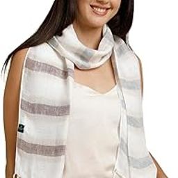 Grey Striped Pure Linen Unisex Stole-image-5