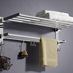 Stainless Steel Folding 24 Inches Towel Rack for Bathroom - Durable, Stylish, Space-Saving Towel Holder & Stand - Perfect Bathroom Accessories Set for Home (24 Inch, Chrome, Foldable) Pack of 2-image-89