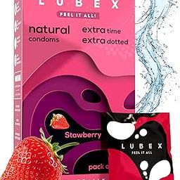 Lubex 6 in 1 Condoms - Long Lasting, Extra Dotted with Condom Disposable Bags - Extra Ribbed for Girls & Extra Time for Men - Strawberry Flavour - Combo Pack of 12 Condoms-21