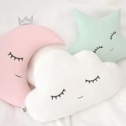 Sanwaliyaji Collection Soft Plush Cloud Moon & Star with Embroidered Cotton Poly-Fiber Filling Shaped Baby Pillow Kids Cushion Soft Toy Pillow Multicolor - Set of 3â€¦-1