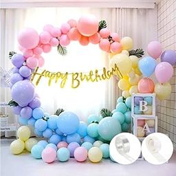 Flyloons 53 Pcs Pastel Happy Birthday Decoration for Girls Kids Boys with Sparkle Golden Happy Birthday Banner, Pastel Balloons, Glue dots, Arch Tape for Balloons birthday decoration items for room-24