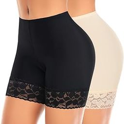 Mid Thigh Boyshorts Lace Trimmed Cotton Slip Shorts for Under Dress Shorties Women Seamless Anti Chafing Underwear Panties Cycling Shorts Regular and Plus Sizes Combo Pack-image-47