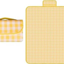 GREEN DAYS Picnic Mat Waterproof Beach Rug 200×180 cm Large Beach Picnic Mat with Portable Handy Tote for Travel Sports Home Yoga Park Grass Picnic (6X6.5Ft) Suitable for 6 People (Yellow)-image-91