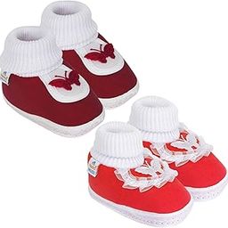 6 To 12 Months Baby Girls Pack Of 2 Pair Cotton Butterfly Frill Booties (Maroon,Red) -BT85andBT41-image-47