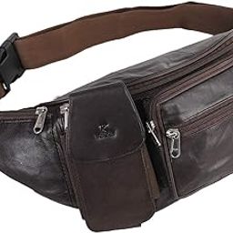 Stylish Real Leather Brown Waist Bag Elegant Style Travel Pouch Passport Holder with Adjustable Strap (1276_BRN)-image-49