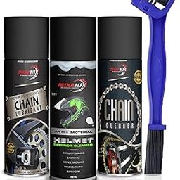 MIKANIX Combo Of Chain Cleaner + Chain Lube + Helmet Cleaner Spray | Cleaning Brush | Cleans | Shines & Protects Chain And Helmet (450 ml, Pack of 4)-0