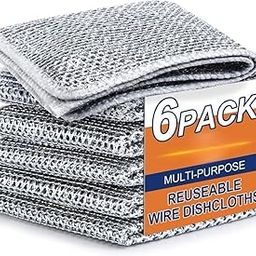 Steel Wool Scrubber for Kitchen Cleaning, Easy Rinsing, Non-Scratch Wire Dishcloth, Machine Washable, Multipurpose Wire Dishwashing Rags for Pots, Pans, and More. (Pack of 6)-picture-24