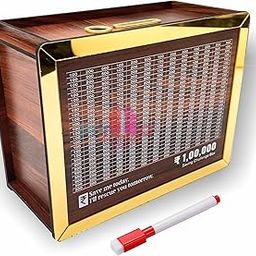 FOTIXO ART GIFTS Piggy Bank for Kids Wooden Money Bank for Adults, Kids Coin Box with Carved Design for Kids/Children Gullak for Best for Return Gift Money Saving Box for 1,00,000 Rs Saving Gold-17