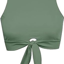 Women's Cut Out Tie Knot Front Scoop High Neck Tank Crop Top Bikini Swimsuit Top Only-image-22