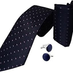 Navy Pink Self Design Italian Tie Pocket Square & Matching Cufflink Set in Elegant Leather Gift Box – Premium Formal Men’s Combo-image-98