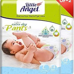 Little Angel Extra Dry Baby Pants Diaper, Large (L) Size, 128 Count, Super Absorbent Core Up to 12 Hrs. Protection, Soft Elastic Waist Grip & Wetness Indicator, Pack of 2, 64 count/pack, 8-14kg-image-30