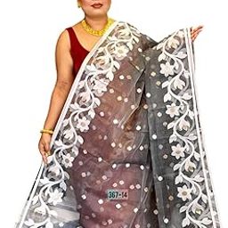 Exclusive trending woman Flower Buti Dhakai Jamdani saree-image-73