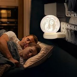 Personalized 3D Moon Lamp - Customizable Photo and Message|Night Light for Bedroom - Birthday, Anniversaries, Weddings (Warm White LED, 7.1cm) (White)-24