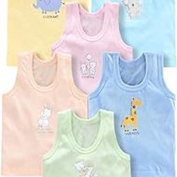 Colorful Printed Vest baniyan Cotton Inner wear for Baby wear Sleeveless Undershirts Jabalas bandi baniyaan tees for Kids Sando ganji Tank-Tops Toddler Girls/Boys Pack of 6-image-58