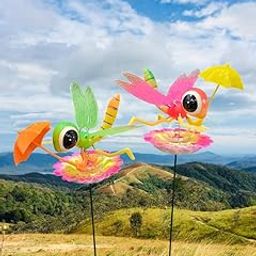 ARUNA DECOR PVC & Metal Colourful Umbrella Dragonfly Set of 2 Garden Decoration Outdoor Sticks Lawn Decor, Garden Decor Outdoor Decor Stick 10x10x10 cm-image-2