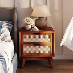 FURNITUREWALLET Wooden Bedside Table | Wooden Bed Side Tables with Drawers | Nightstand Side Table for Bedroom | Nigh Stand End Table with 2 Drawers Storage for Home | Honey Finish-image-79