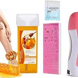 LRHAK Waxing Kit Combo Wax Heater Machine Wax Hair Removal Wax Warmer, Roller Roll on Heater Machine Kit Refill Cartridges, and Waxing Strips for Women (Wax, Roller Honey Wax)-12