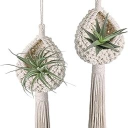 PARAH Macrame Plant Hanger with Wooden | Set of 2 Hanging Planters for Indoor Plants Air Plants Holder with Bird's Nest Tassels Boho Handmade | Decoration for Home Outdoor Indoor-image-9
