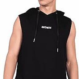 Men's Hooded Tank Top, Athletic Sleeveless Workout T-Shirt Black-image-10