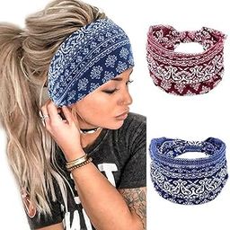HUBTURE 2-Pack Wide Stretchable Gym Headbands for Men & Women | Sweat-Absorbing Sports Hair Bands for Running, Yoga, Workout, Tennis, Cycling, Badminton & Fitness Activities (Multicolor)-18