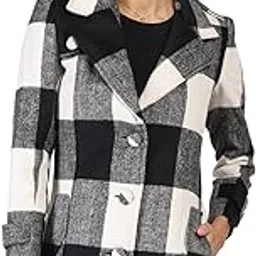 honnete Double Breasted Wide Check Casual Regular Fit Women Winter Coat-picture-14