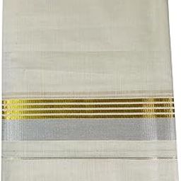 Men's Kuthampully Cotton Kerala Kasavu Mundu - Men's Kasavu Dhoti - Off white Cream KTM-886-picture-11