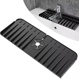 AMIQUS Kitchen Splash Guard, Silicone Faucet Handle Drip Catcher Tray, Fits Faucet Bottom Diameter Sponge Holder Sink Protectors Mat for Bathroom Accessories (Black)-image-42