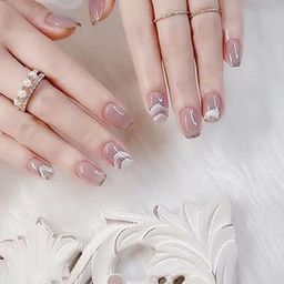 Secret Lives Premium Press on Nails Light Pink Color with Golden Glitters Luxury Reusable Women's Stick on 24 PCS Nails Set with Kit-36