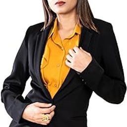 Single Breasted Full Sleeve Summer Blazers Formal Wear for Women, Polynosic Fabric (Black)-image-97