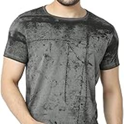 Men Grey Slim Fit Half Sleeve Round Neck Printed Casual T-Shirt-image-70