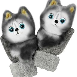 bnf Woman Cartoon Winter Warm Mittens Full Finger Glove Knitted Grey Wolf-image-39