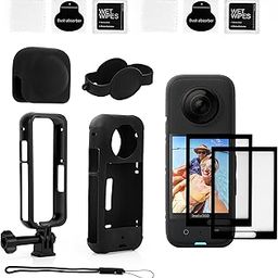 Arcnet Arcnet Camera Protective Accessories Kit for Insta 360 X3 Include 1 Protective Cage Frame + 1 Silicone Case + 1 Lens Cap + 2 Screen Protectors + 2 Cleaning Swabs (Pack of 4)-13