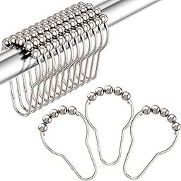 Amazer Rustproof Stainless Steel Shower Curtain Rings Hooks, Set of 12-Polished Nickel-27