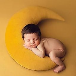 The Purple Tree Microfiber Velvet Moon and Star Cushion Baby Photo Shoot Prop Accessories (Pack of 1 Moon and 5 Star, Yellow) Cute Props for Babies, Newborn Photography Props-58