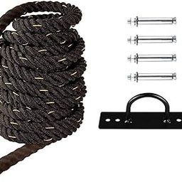 AZUKA® Polypropylene Battle Rope with Wall Mount for Gym, Battle Rope for Home, Heavy Battle Rope, 1.5 Inches Diameter (50 FT, Black-Yellow)-image-62