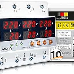 EVP3PH - 3 Phase Voltage Protector - 63A - Adjustable Over/Under Voltage/Over Current/Voltage Asymmetry/Phase Sequence & Failure Protector - Auto Recovery Switch - Voltage & Amp Meter-30