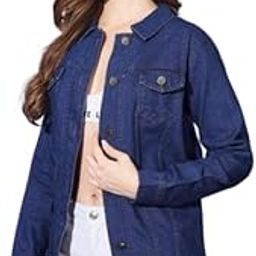Women's Oversized Blue Denim Jacket, Long Sleeve, Button Front, Classic Casual Style-31
