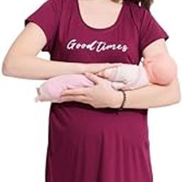 Womens Rayon Night Dress Maternity & Feeding Short Nighty Night Gown Shirt-image-73