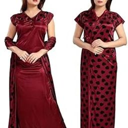 PCS Set Satin Maxi Night Dress Night Suits Nighty for Women-image-5
