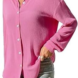 Women's Solid Relaxed Fit Dress Shirt (7L-ZBFG-E5OC_Pink-image-3