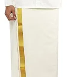 ramraj cotton Men Double layer Solid Cream Regular Dhoti With 1 1/2 inch Gold Jari Border-picture-35