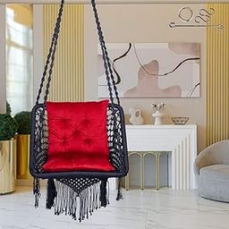 Swing for Living Room/Swing for Adults/Swing for Balcony/Jhula for Adults/Hammock Hanging Swing Chair/Hanging Jhula Chair with Free Red L Cushion & Hanging Kit/ 150Kgs Weight Capacity (Navy Blue)-image-79