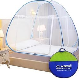 Classic Mosquito Net for Double Bed | King Size Foldable Machardani | Polyester 30GSM Strong Net | PVC Coated Corrosion Resistant Steel Wire - Blue-13