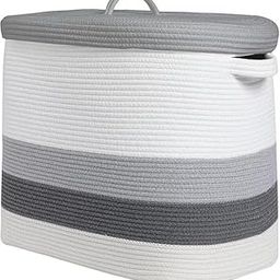 GRATIFY 18"x12"x14" Rectangular Extra Large Storage Basket With Lid, Large Cotton Rope Storage Basket, Woven Laundry Hamper, Cloth Storage Bin, for Clothes in Living Room.(multi Black gry white)-image-12