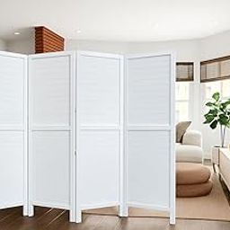 Alif Krafts Modern Wooden Room Divider | Folding Privacy Screen Partition for Living Room, Bedroom & Office | Decorative Panel with Shutter Slats White 4-Panel MDF 72"x80"-image-71