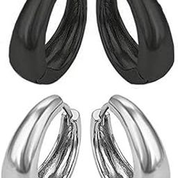 Men Jewellery Sterling Silver Black Stainless Steel Hoop Earring-image-54