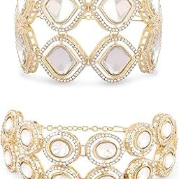Set of 2 Gold Tone Dazzling Austrian Diamonds & Stones Fusion Bracelets For Women-ZPFK17938-86