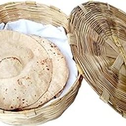 VILLAGE KRAFT Natural Hand Crafted Weaved Bamboo Fruit Vegetable Flower Basket Punnet Nub Pannier Mammock Tokri,25 Cm,1 Pc,Beige/Brown-13