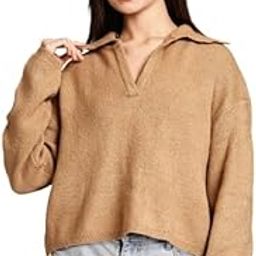 nobarr Women's Acrylic Full Sleeve with Brown Loose-Fit Collared Sweater-picture-2