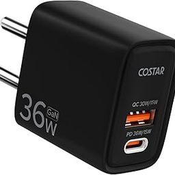 COSTAR 36W GaN Dual Port Charger, QC/PD USB A + USB C Super Fast Charger, Power Adapter Plug Wall Charger for iPhone, Samsung Galaxy, Other Android Devices W/Short Circuit Protection, Black-13